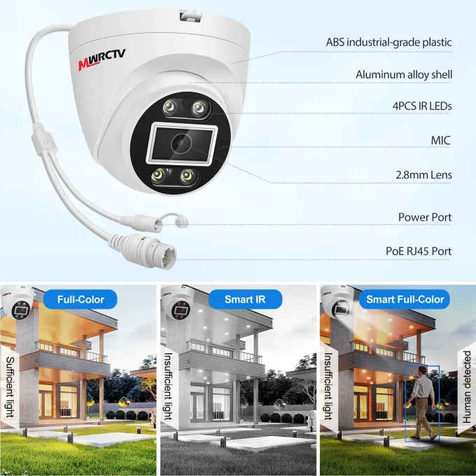 4K Security Camera System,8pcs Wired 4MP PoE Camera(NO HDD) - Image 4
